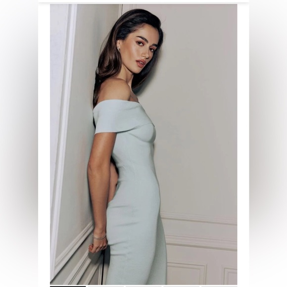 Dynamite Foldover Off Shoulder Midi Dress, Blue - Picture 1 of 3